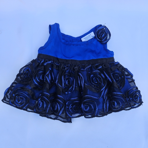 Build A Bear Fancy Royal Blue Dress Layered Ruffed Black Rosettes - Picture 1 of 6